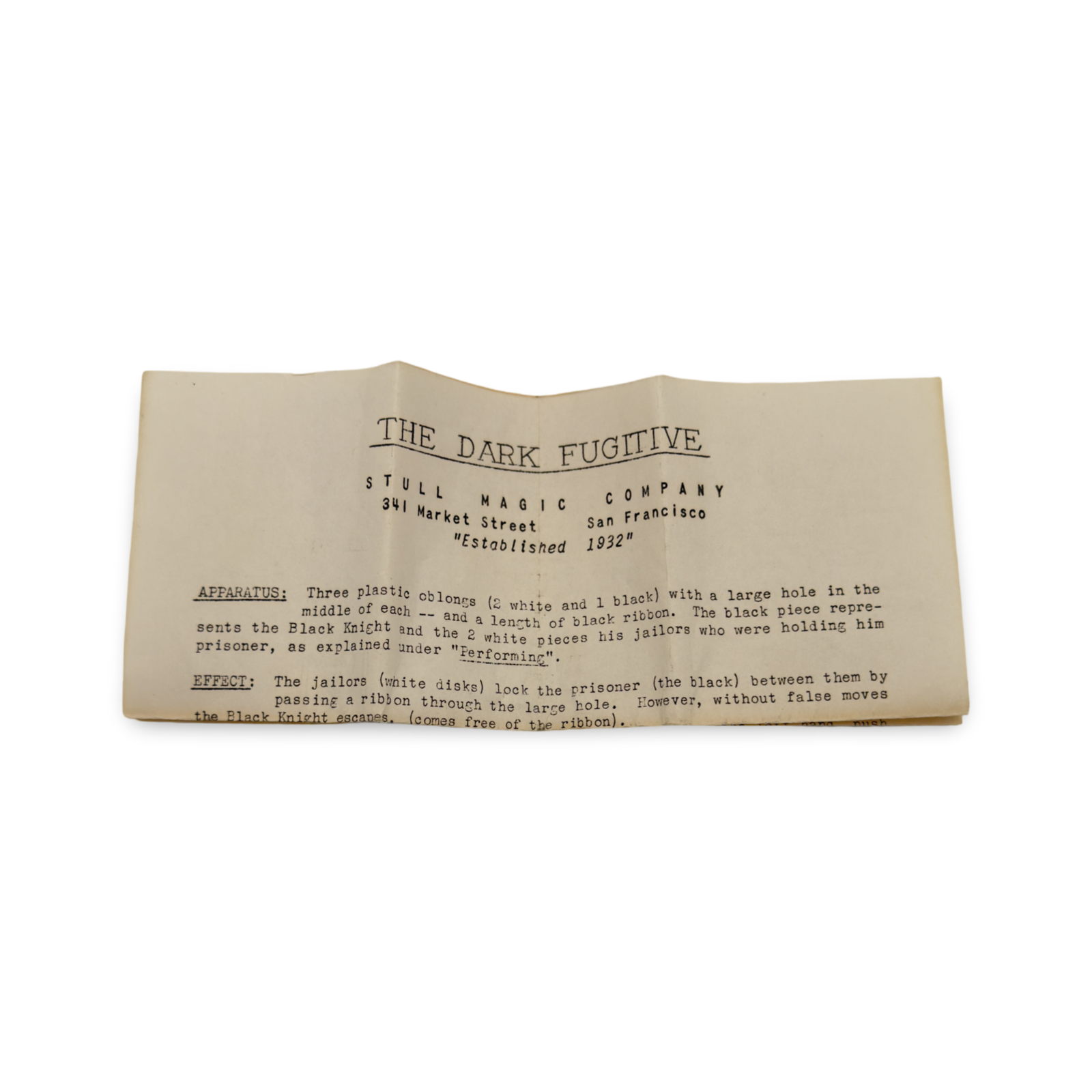 The Dark Fugitive. Stull Magic Company, San Francisco, mid-20th century.