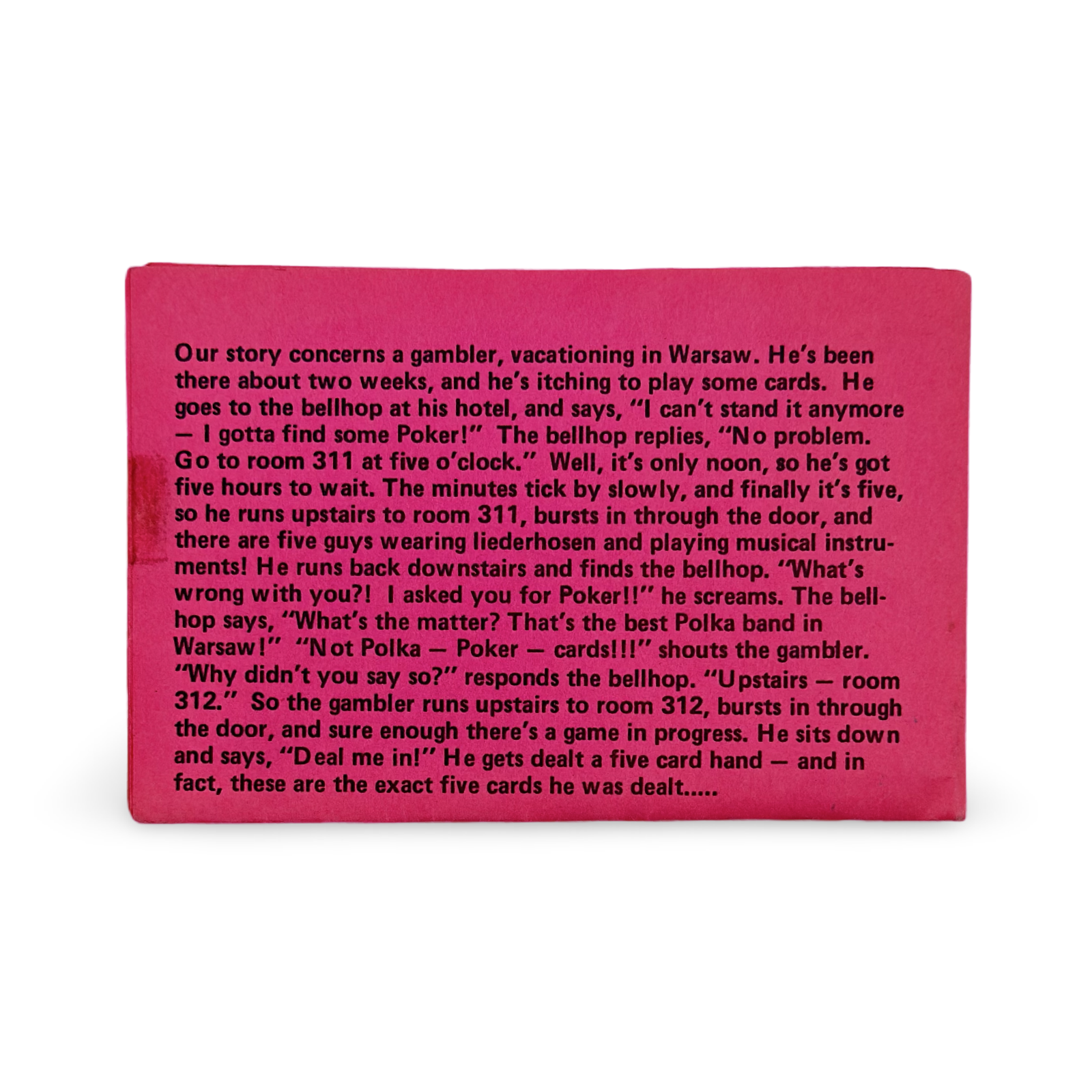 Phil Goldstein Five-Card Polka. Presentation copy inscribed to Bev Bergeron, 1977.