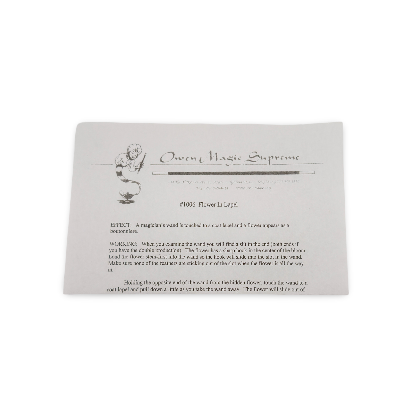 Flower in Lapel. Owen Magic Supreme