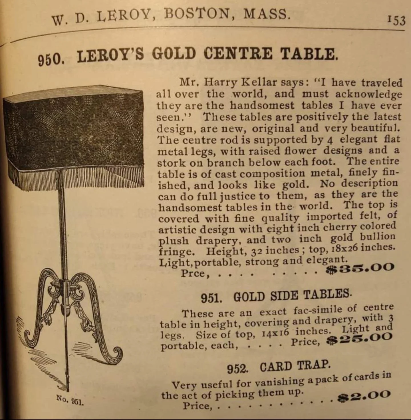 Magician’s Side Table. Boston: W.D. LeRoy, ca. 1910