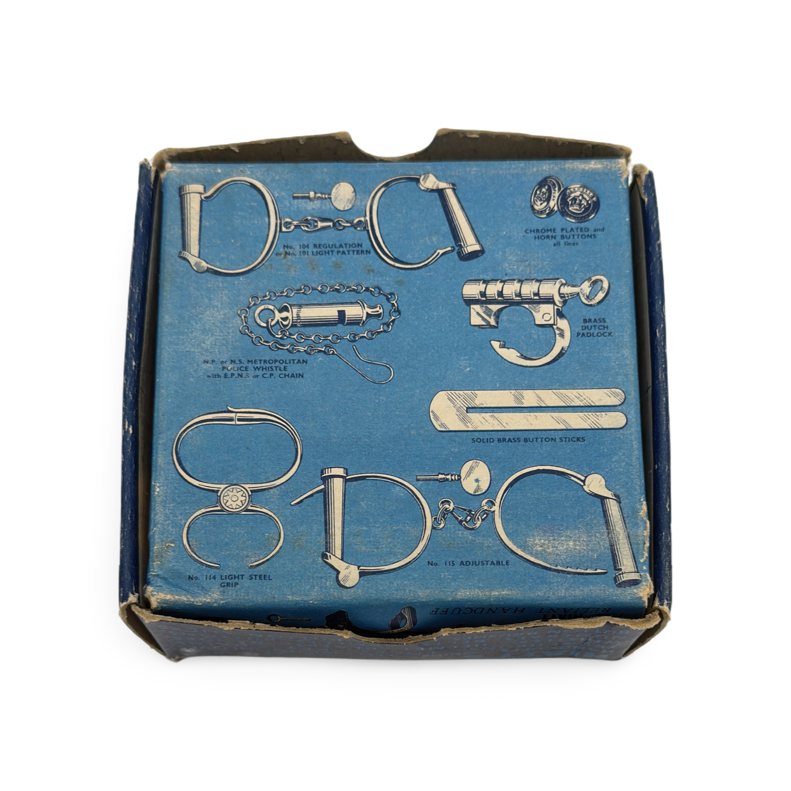 Hiatt Handcuffs in Original Box. Hiatt & Co., Birmingham, England, ca. 1940s–1950s.