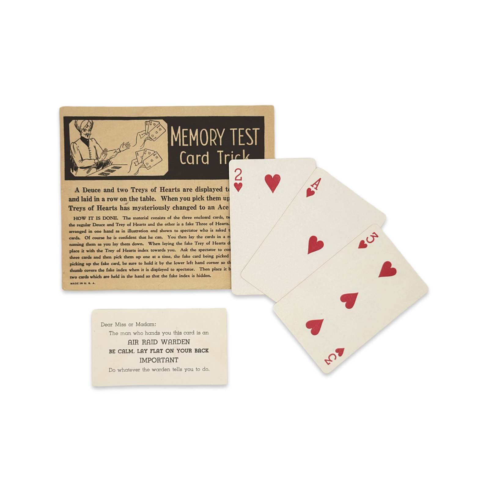 Memory Test Card Trick. American, ca. 1940s.
