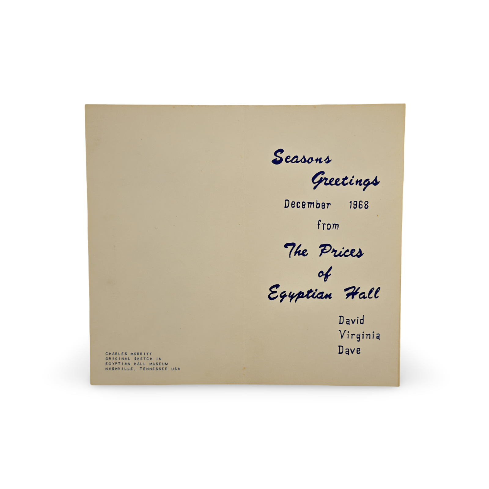 The Prices of Egyptian Hall Christmas Card. Nashville, 1968