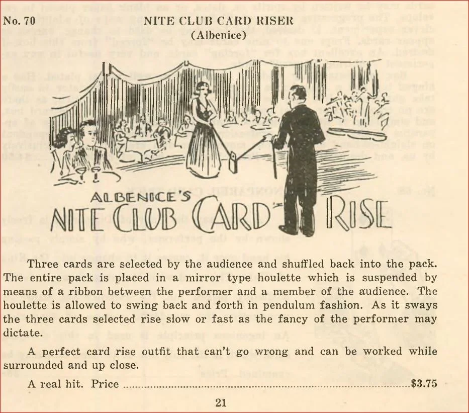Card Rise Houlette, likely for Hathaway / Albenice “Nite Club Card Rise,” ca. mid-20th century.