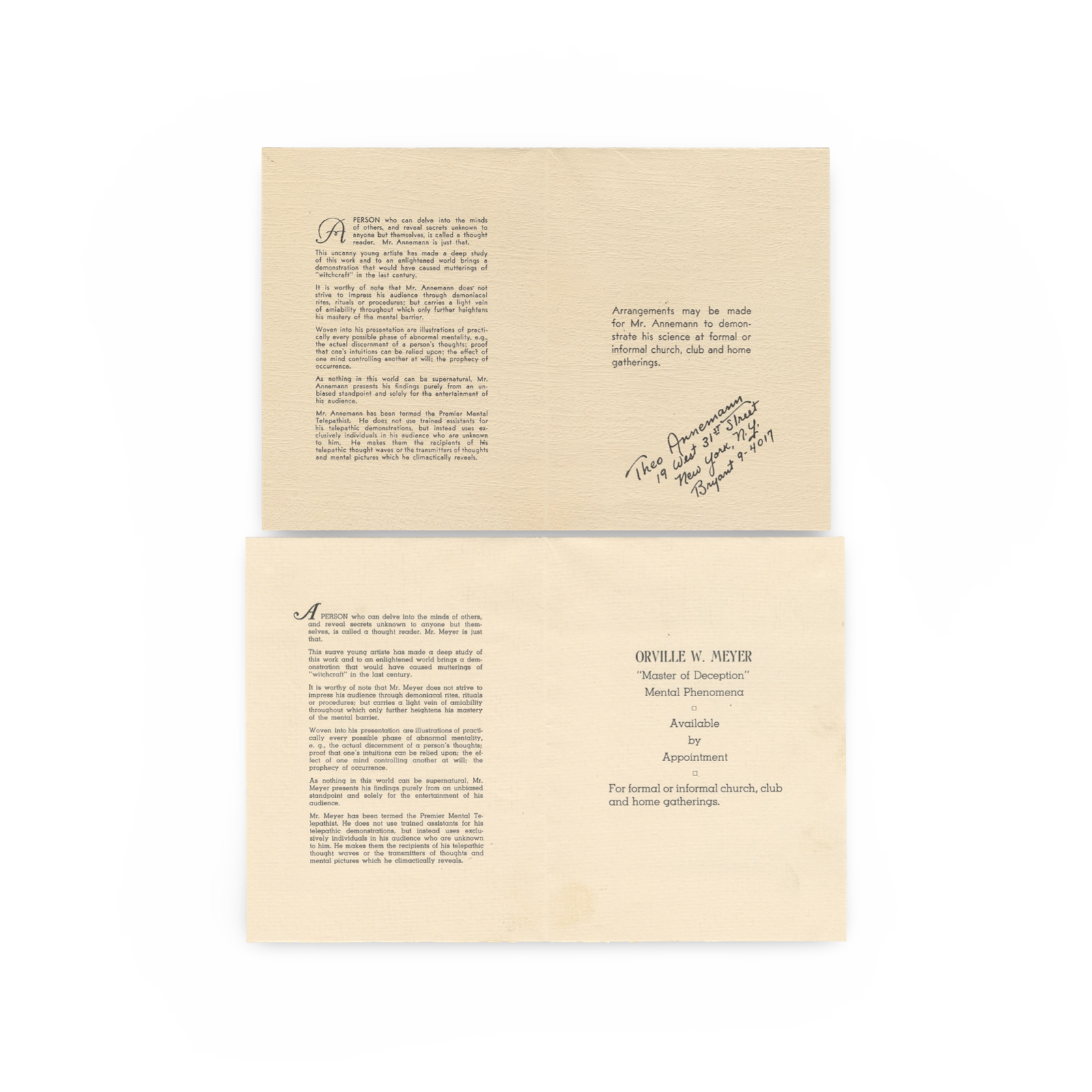 Ted Annemann. Is Thought Reading a Possibility? New York, ca. 1930s.