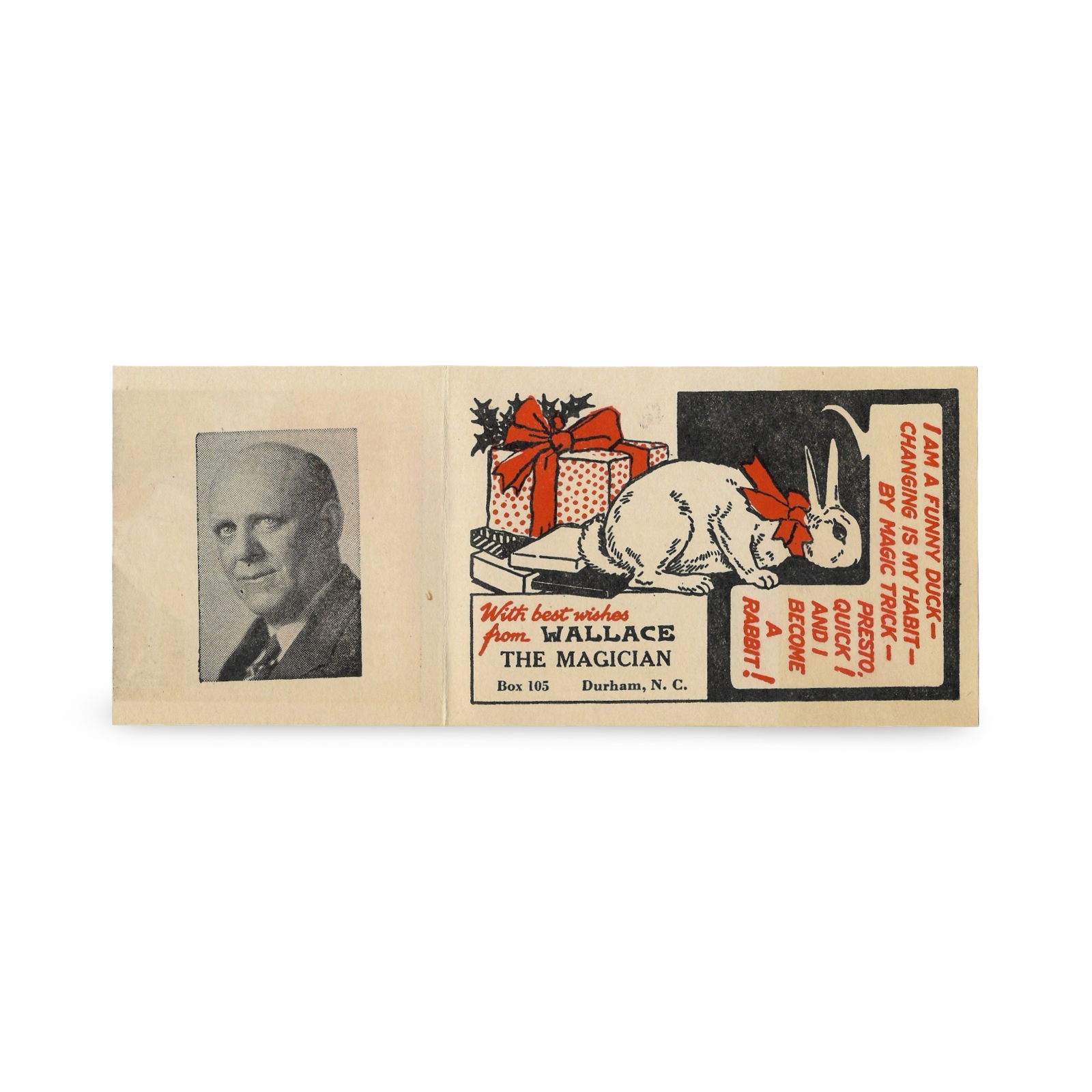 Wallace the Magician Metamorphic Christmas Card. Durham, North Carolina, ca. 1950.