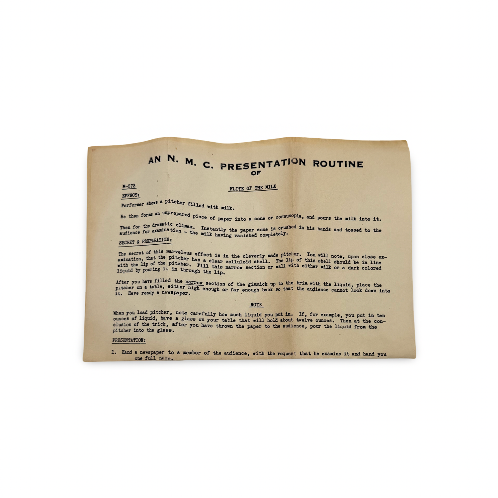 Flite of the Milk. National Magic Company, ca. 1950s.