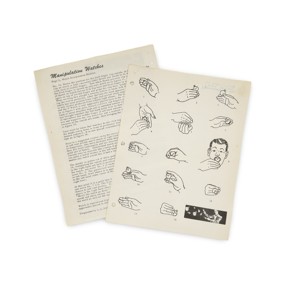 Manipulation Watches. Originated by L. L. Ireland Magic Co.; made in Japan, mid-20th century.