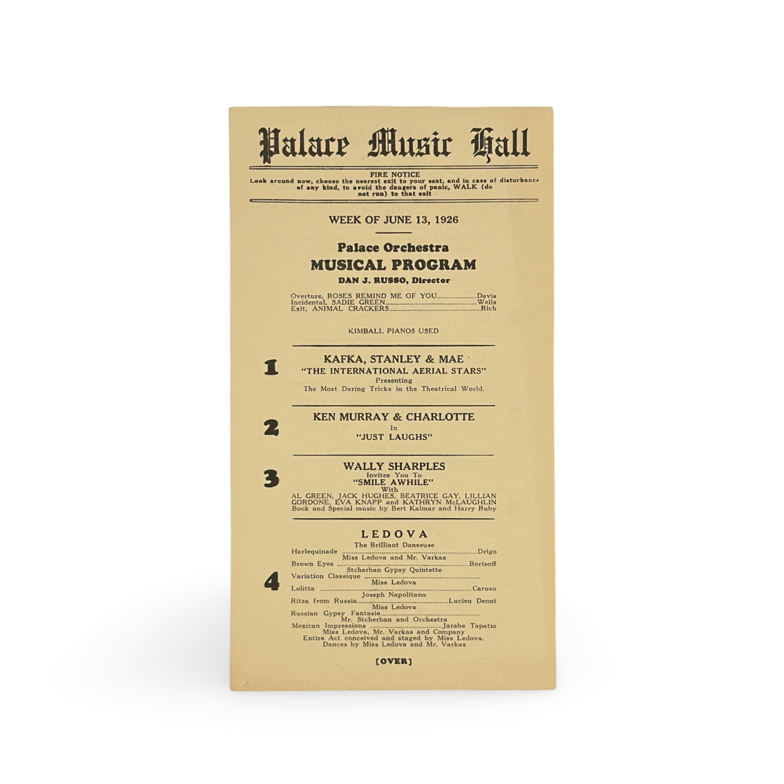 Nicola Palace Music Hall Program