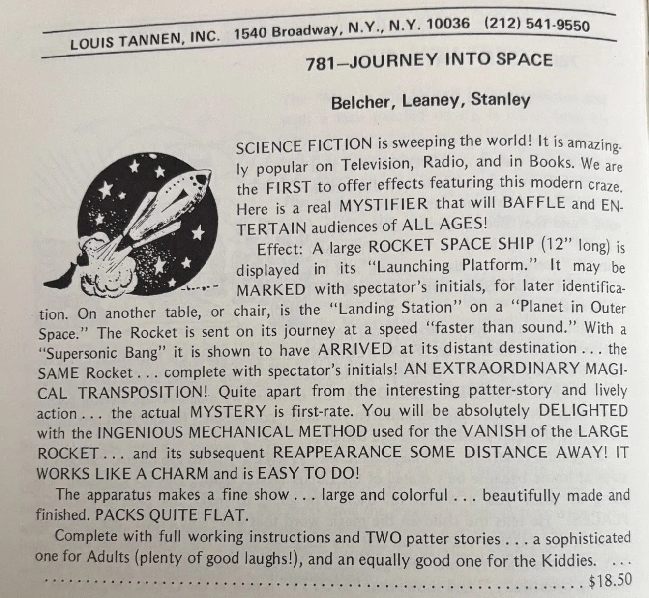 Journey Into Space. Tannen’s, ca. 1950s