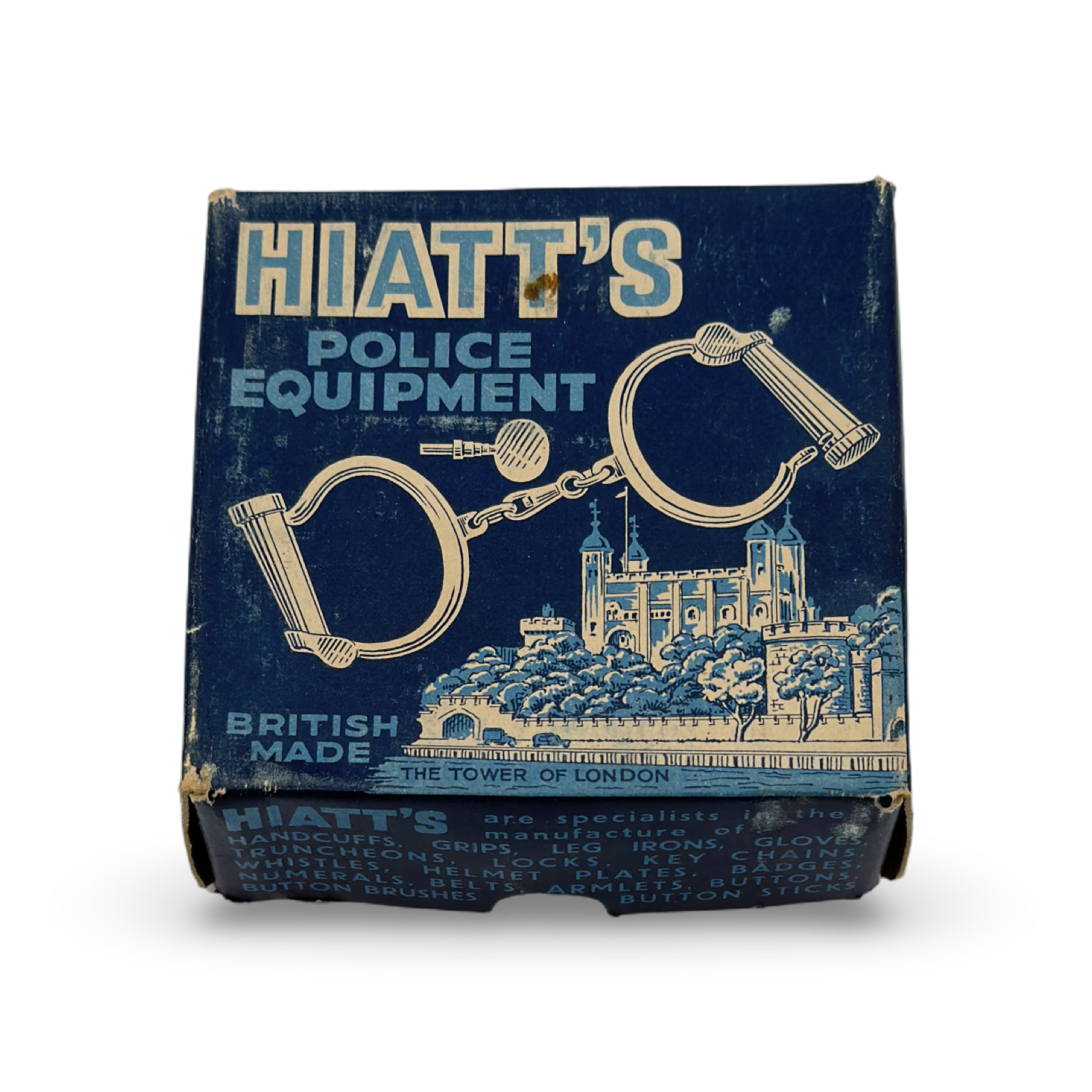 Hiatt Handcuffs in Original Box. Hiatt & Co., Birmingham, England, ca. 1940s–1950s.