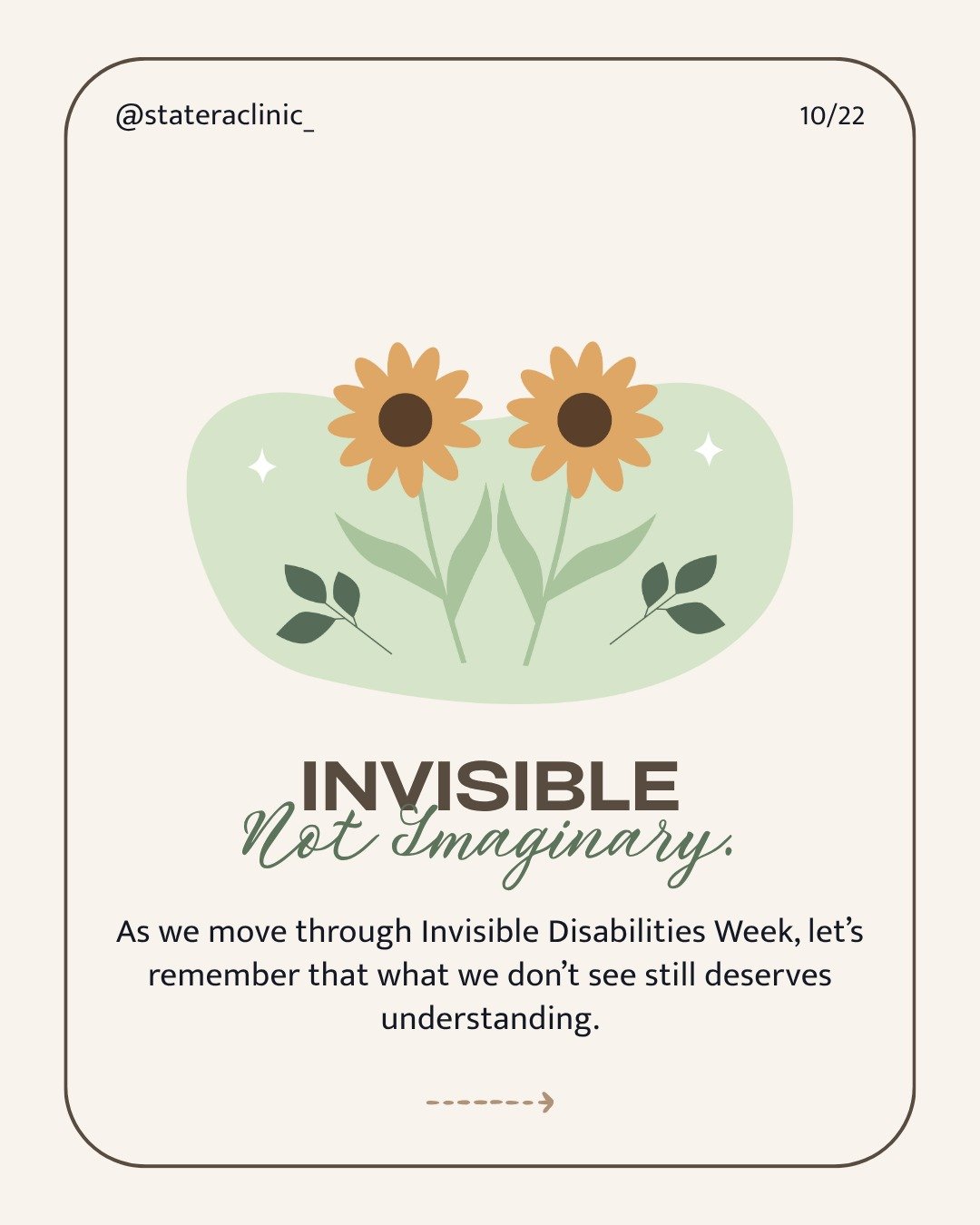 Midweek reminder for Invisible Disabilities Week 💭
You never know what someone is carrying, but your kindness can make a difference.

#InvisibleDisabilitiesWeek #SeeTheInvisible #EmpathyInAction #InvisibleNoMore #KindnessMatters #mentalhealthsupport