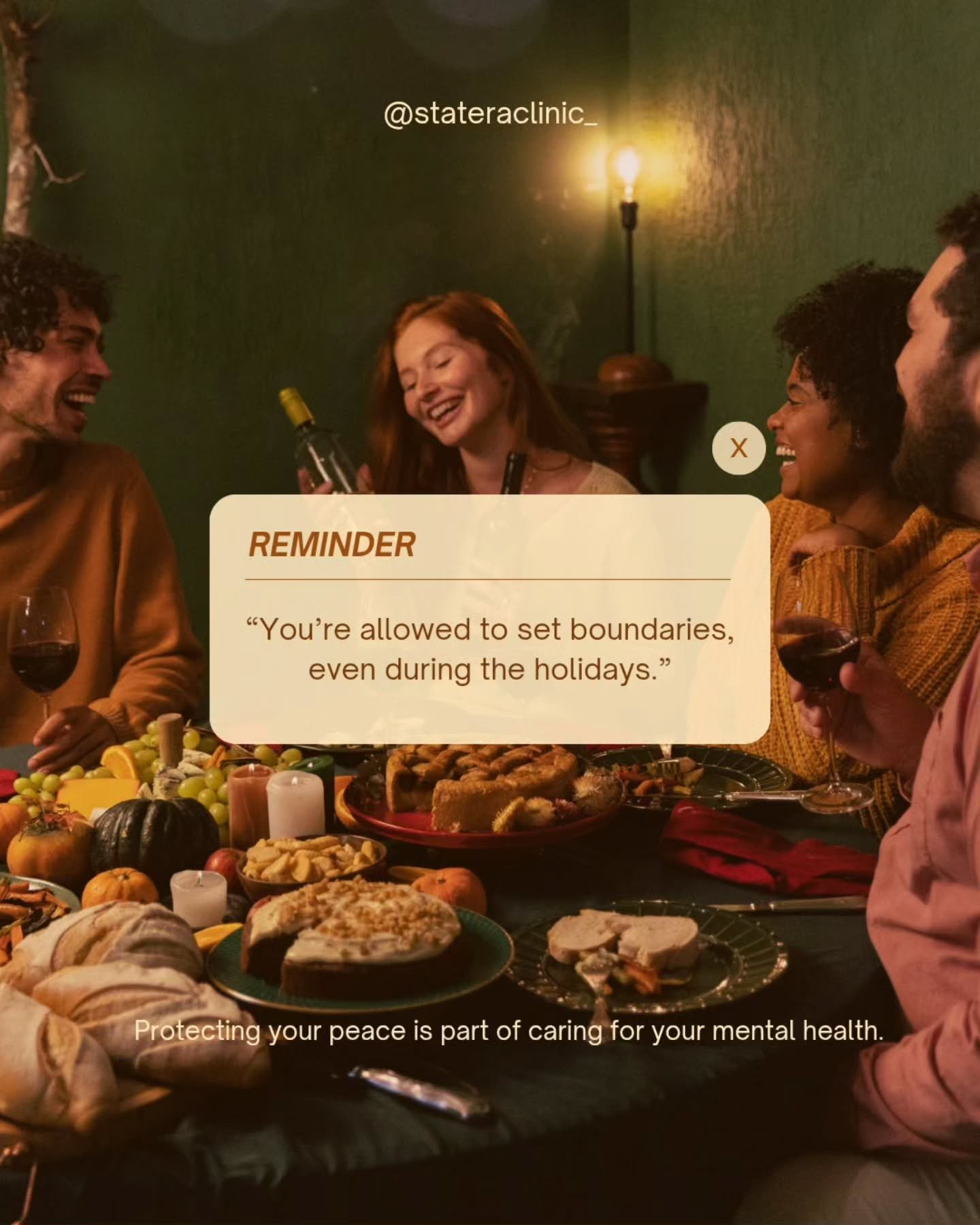 The holidays can bring connection, but they can also bring pressure.
Saying no, leaving early, or doing things differently this year doesn&rsquo;t make you selfish, it makes you self-aware.
Your mental health matters, even during the most celebrated 