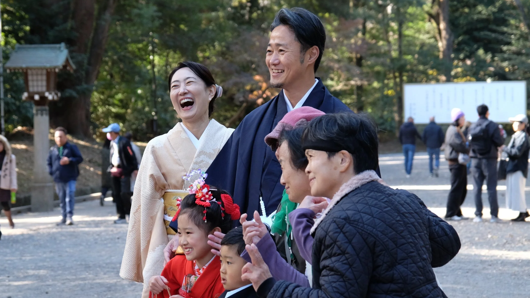 Traditional family in Japan Tokyo laughing and celebrating