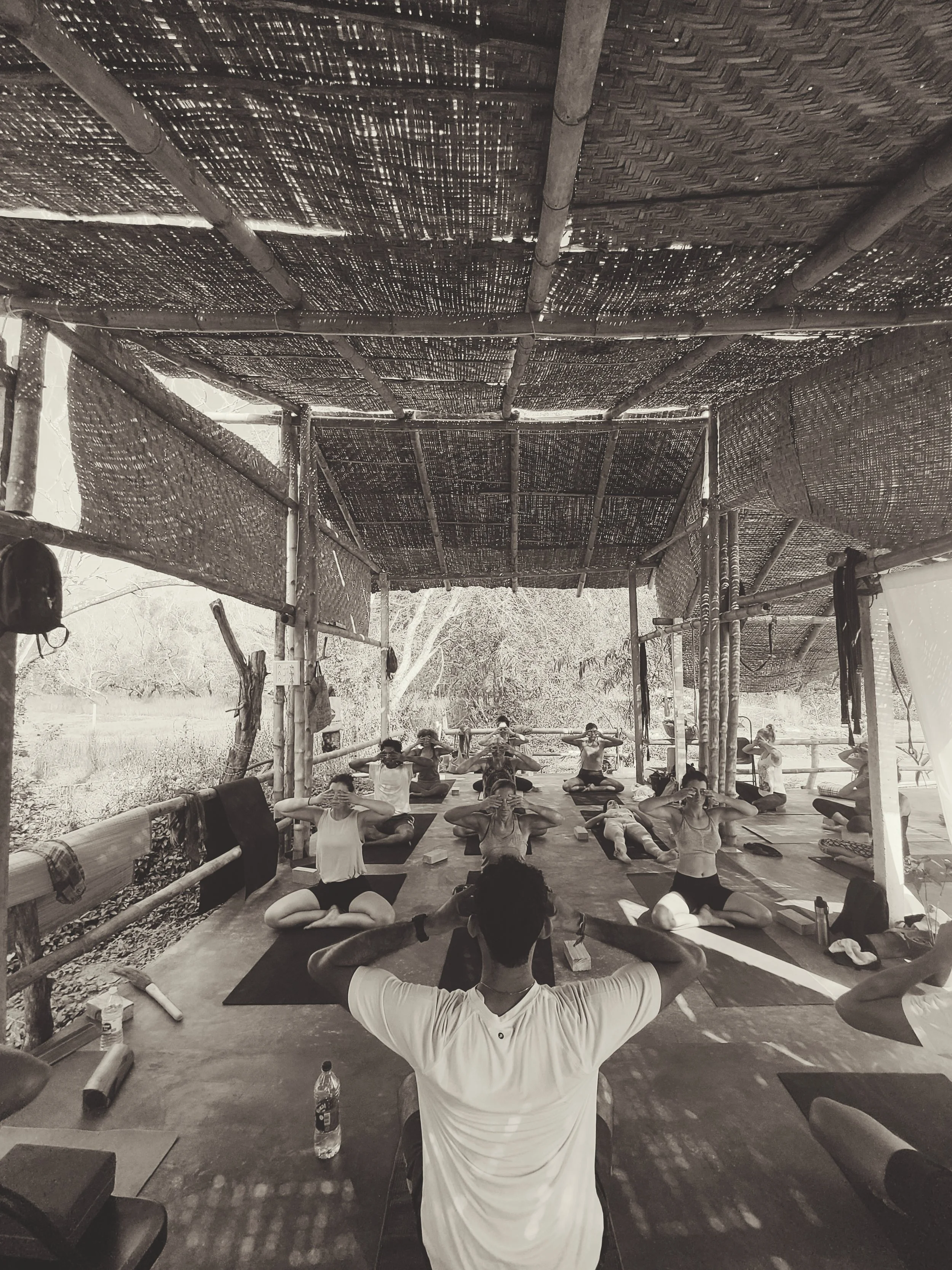 Peaceful yoga shala interior at Yoga Mandir Goa, located beside wetland in Palolem
