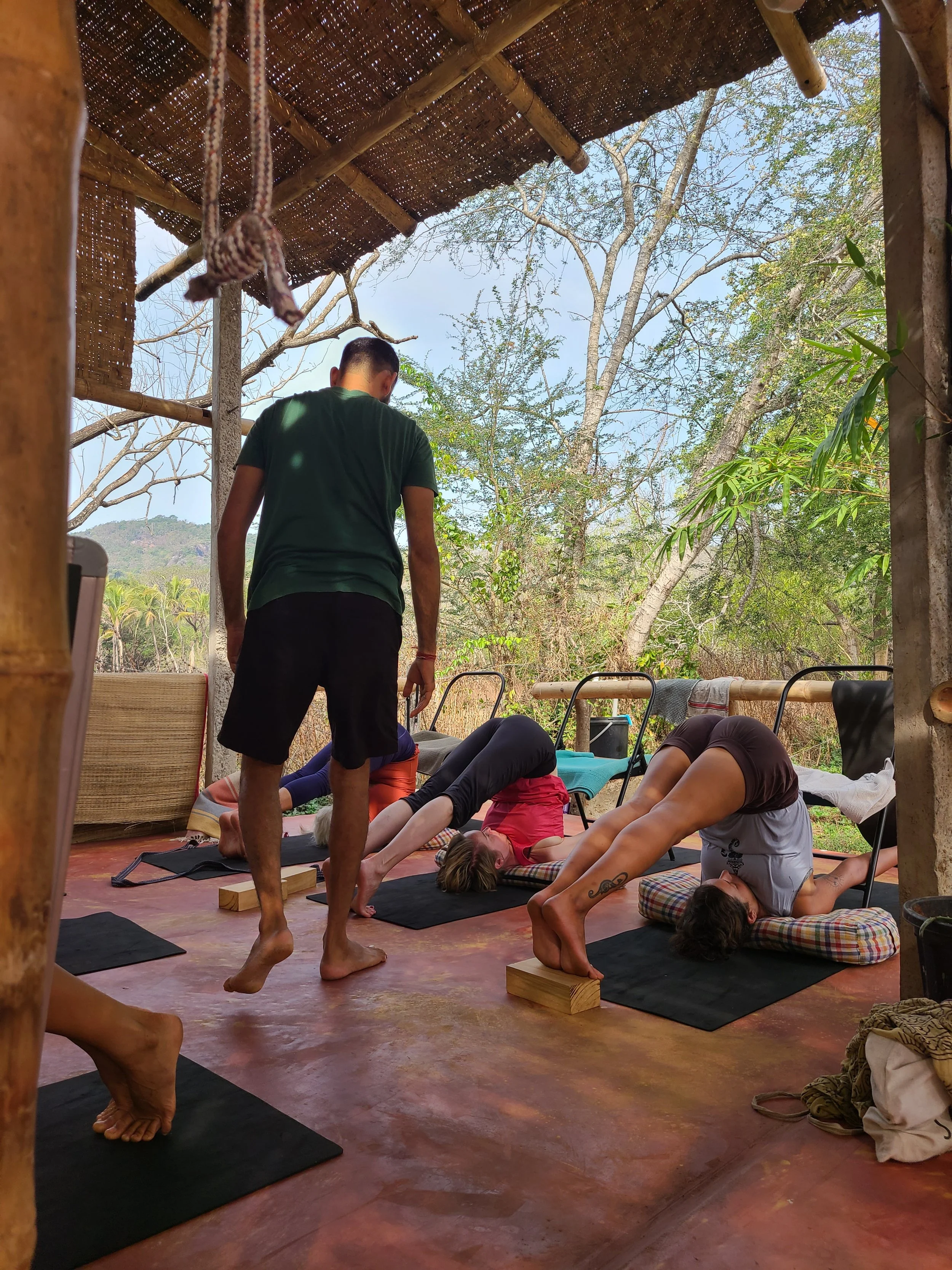 Outdoor Hatha yoga practice in natural surroundings near Palolem beach, South Goa