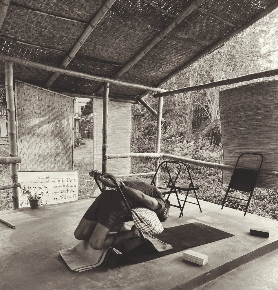 Demonstrating yoga with props in goa