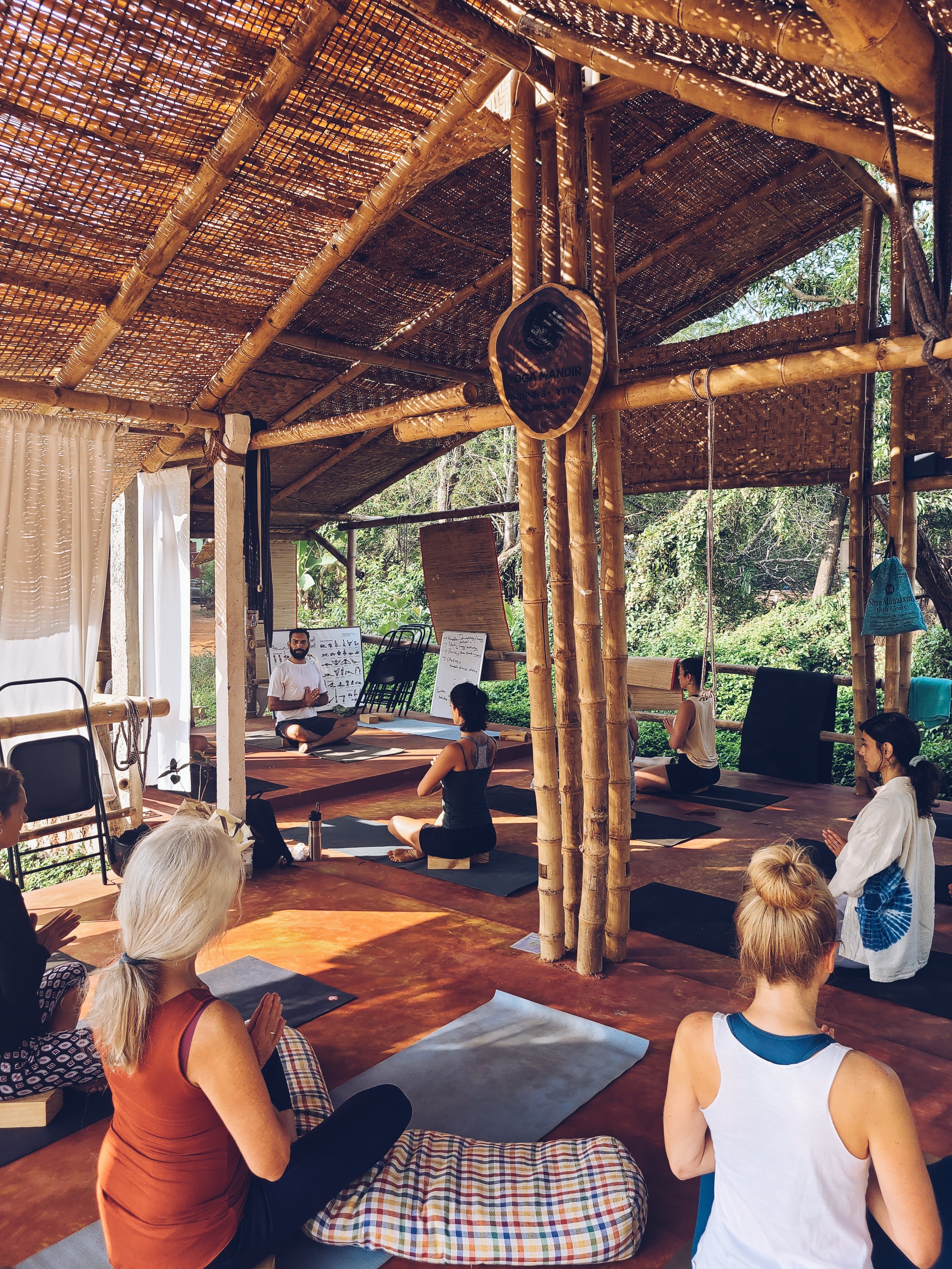 Pranayama and breathwork training session during 200-hour Hatha yoga certification in Goa