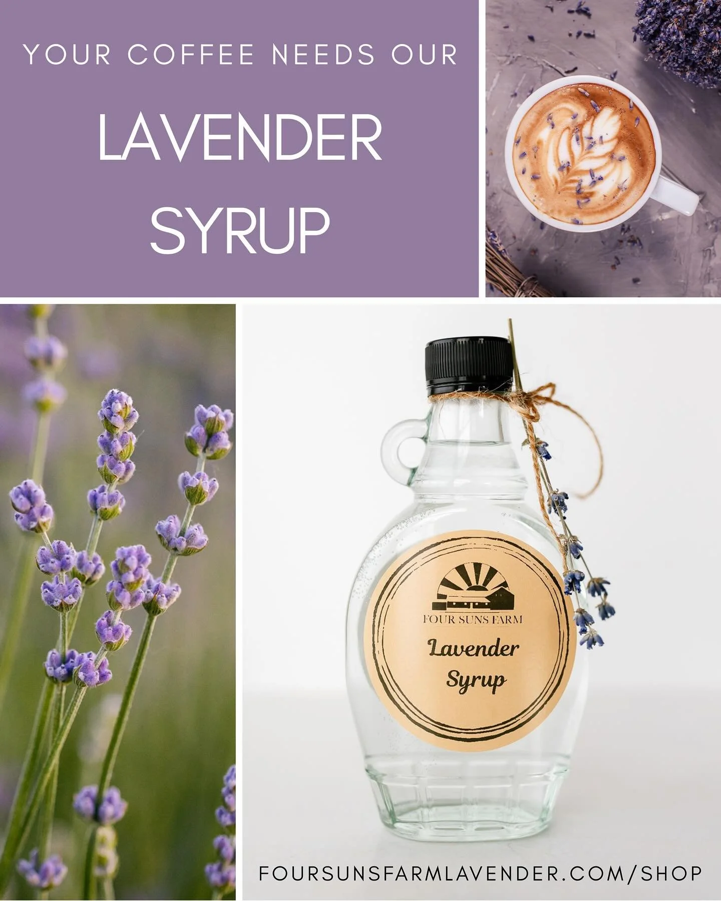 Snow day mood: lavender everything. ❄️💜

Your coffee deserves our lavender syrup&mdash;try a lavender latte or a cozy lavender Earl Grey today!

🛍️ Shop: foursunsfarmlavender.com/shop

Other delicious ways to use our lavender syrup:
&bull; Drizzle 