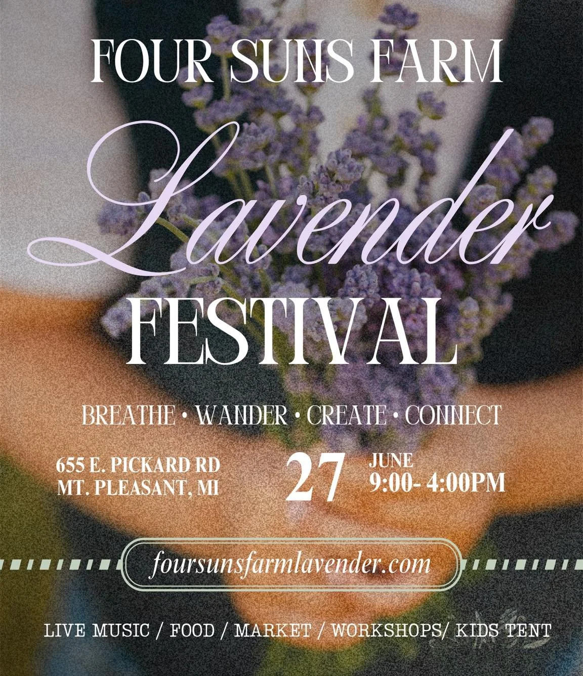 🌸 Save the Date 🌸
Lavender season is coming to Four Suns Farm 💜
We&rsquo;re dreaming ahead to summer and excited to share that our first-ever Lavender Festival is planned for June 27, 2026 in Mount Pleasant, MI.

Expect a relaxed day on the farm c