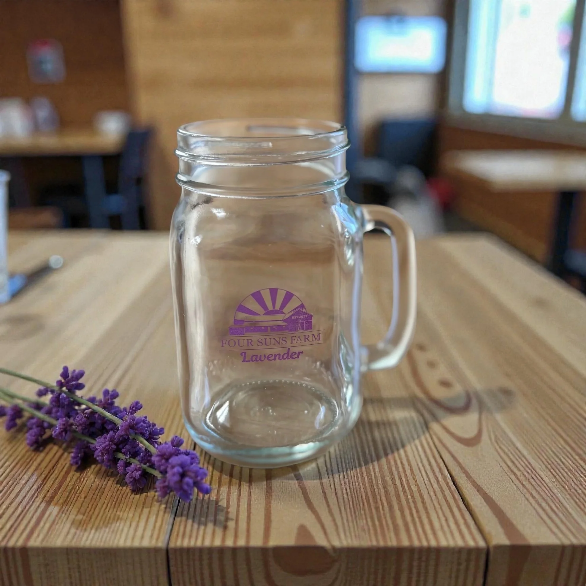 Four Suns Farm Lavender Branded Mason Jar with Handle