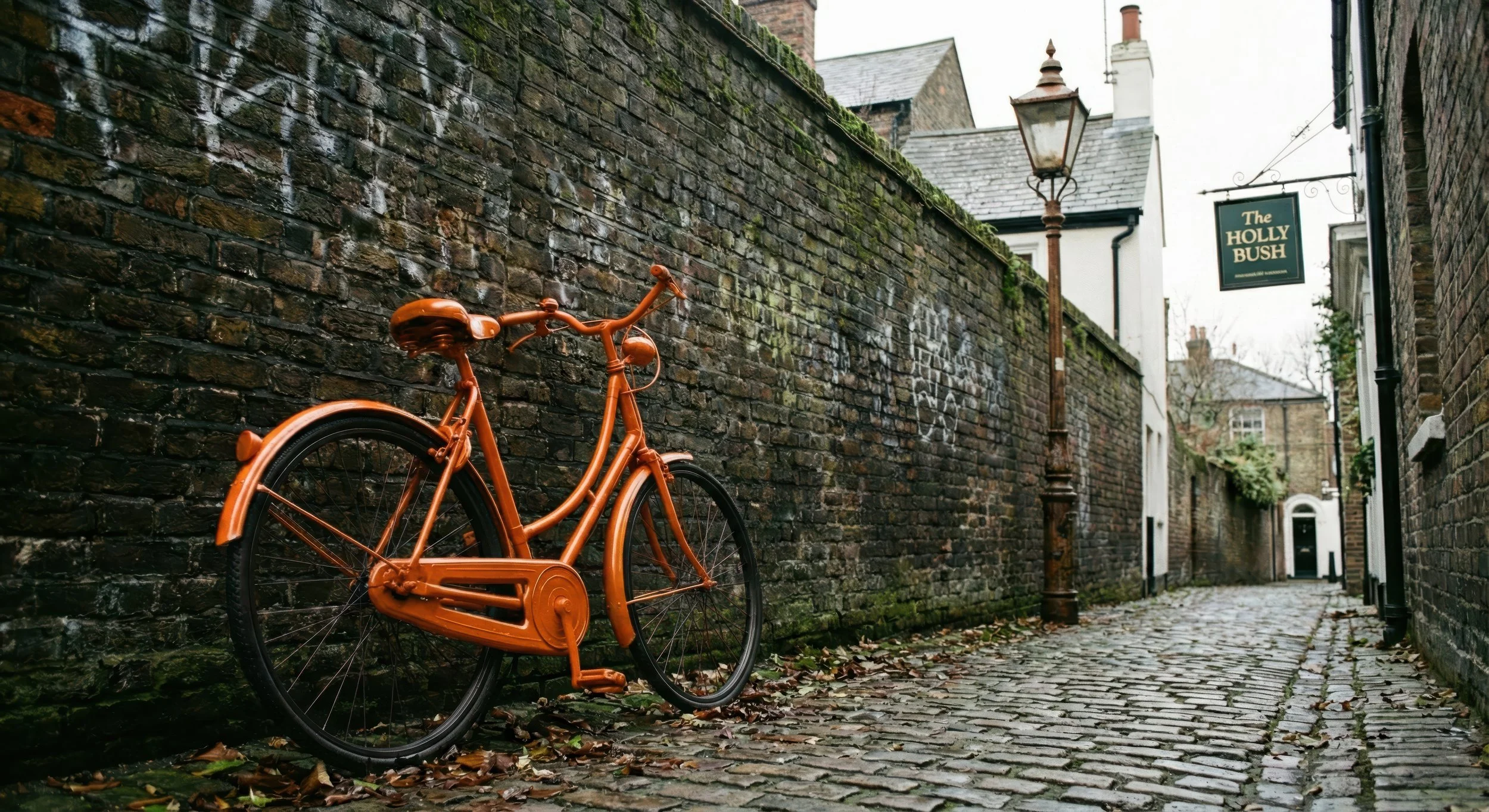 Orange Bike in a cobbled alleyway
