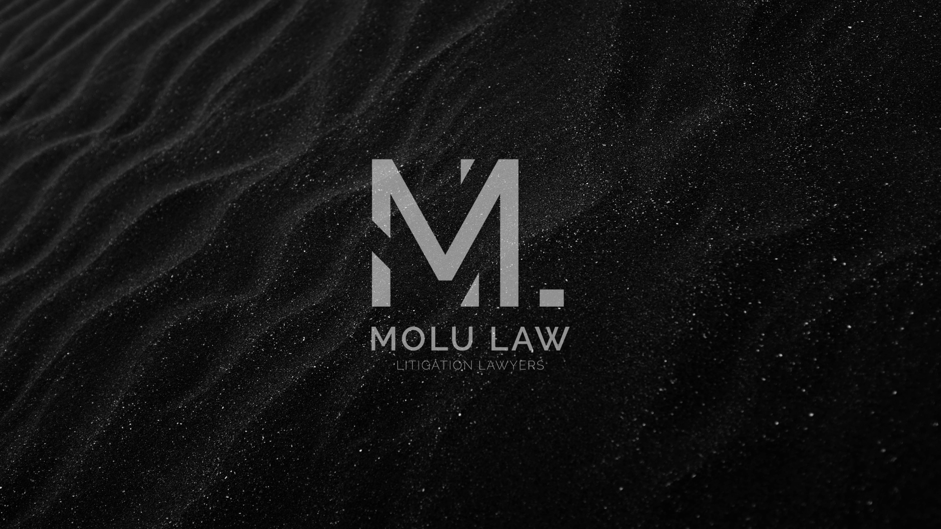 Black background with white flecks and lines, featuring a logo with the text 'M.L. Molu Law Litigation Lawyers'.