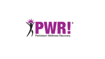 Logo of PWR! Parkinson Wellness Recovery with a stylized figure and purple text.