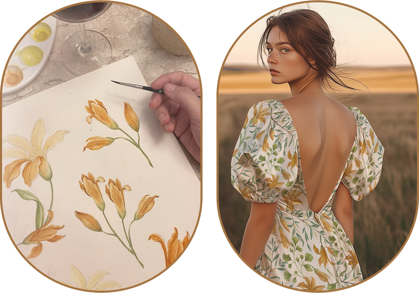 estampa floral criada sob encomenda pelo Studio Mila Petry Co aplicada em vestido de moda