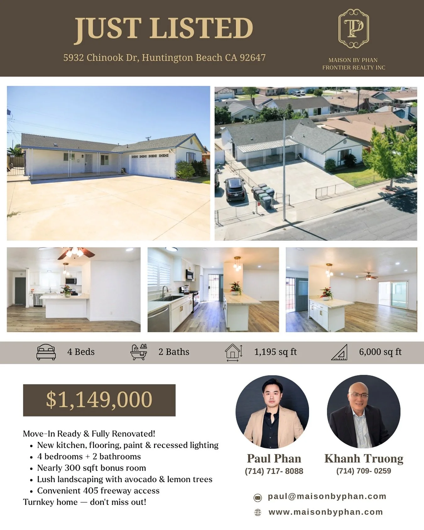✨ Just Listed in Huntington Beach! ✨
📍 5932 Chinook Dr, Huntington Beach, CA 92647

Move-in ready and beautifully renovated, this single-level home is waiting for its new owner! 🏡

🔑 Property Highlights
	&bull;	4 Bedrooms | 2 Bathrooms
	&bull;	1,1