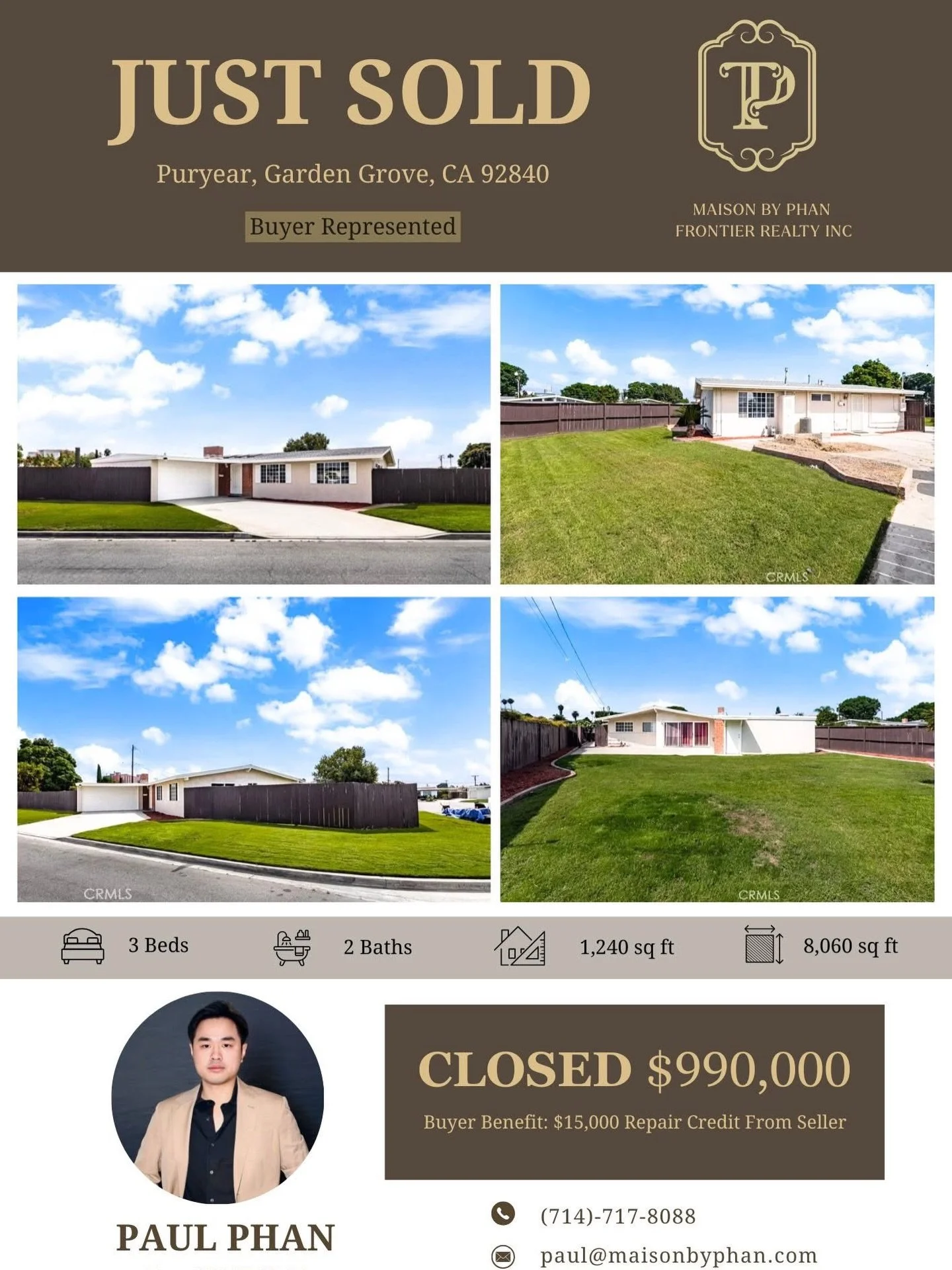 🔑🎉 JUST CLOSED &ndash; Buyer Represented 🎉🔑
📍 Puryear Ln, Garden Grove, CA 92840

My clients flew in from out of town looking for a smart long-term investment in Orange County. We toured multiple homes&mdash;some priced as high as $1.3M. Many lo
