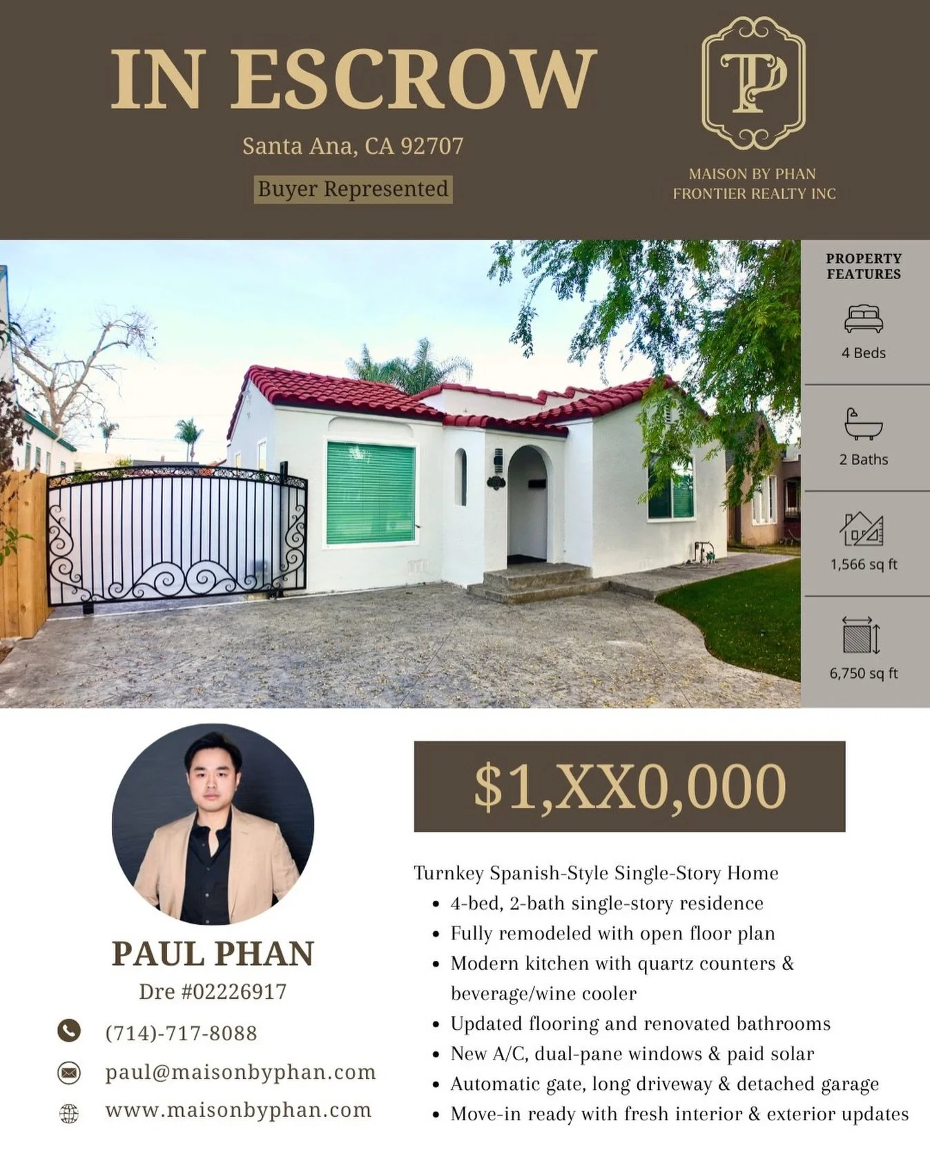 ✨🔥 𝑰𝑵 𝑬𝑺𝑪𝑹𝑶𝑾 - 𝑩𝒖𝒚𝒆𝒓 𝑹𝒆𝒑𝒓𝒆𝒔𝒆𝒏𝒕𝒆𝒅 🔥✨ 📍Santa Ana, CA 92707 Huge congratulations to my amazing clients on successfully getting into escrow on this beautiful Spanish-style home in Santa Ana 🏡✨ This incredibly beautiful propert