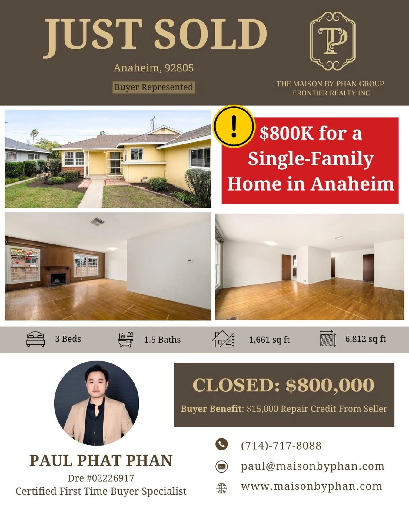 ✨🎉 JUST SOLD &ndash; BUYER REPRESENTED 🎉✨
📍 Anaheim, CA 92805
💰 Ai n&oacute;i với $800,000 l&agrave; kh&ocirc;ng mua được một single-family home diện t&iacute;ch gần 1,700 sqft tại Anaheim, lại c&ograve;n c&oacute; thể dọn v&agrave;o ở ngay?
Paul