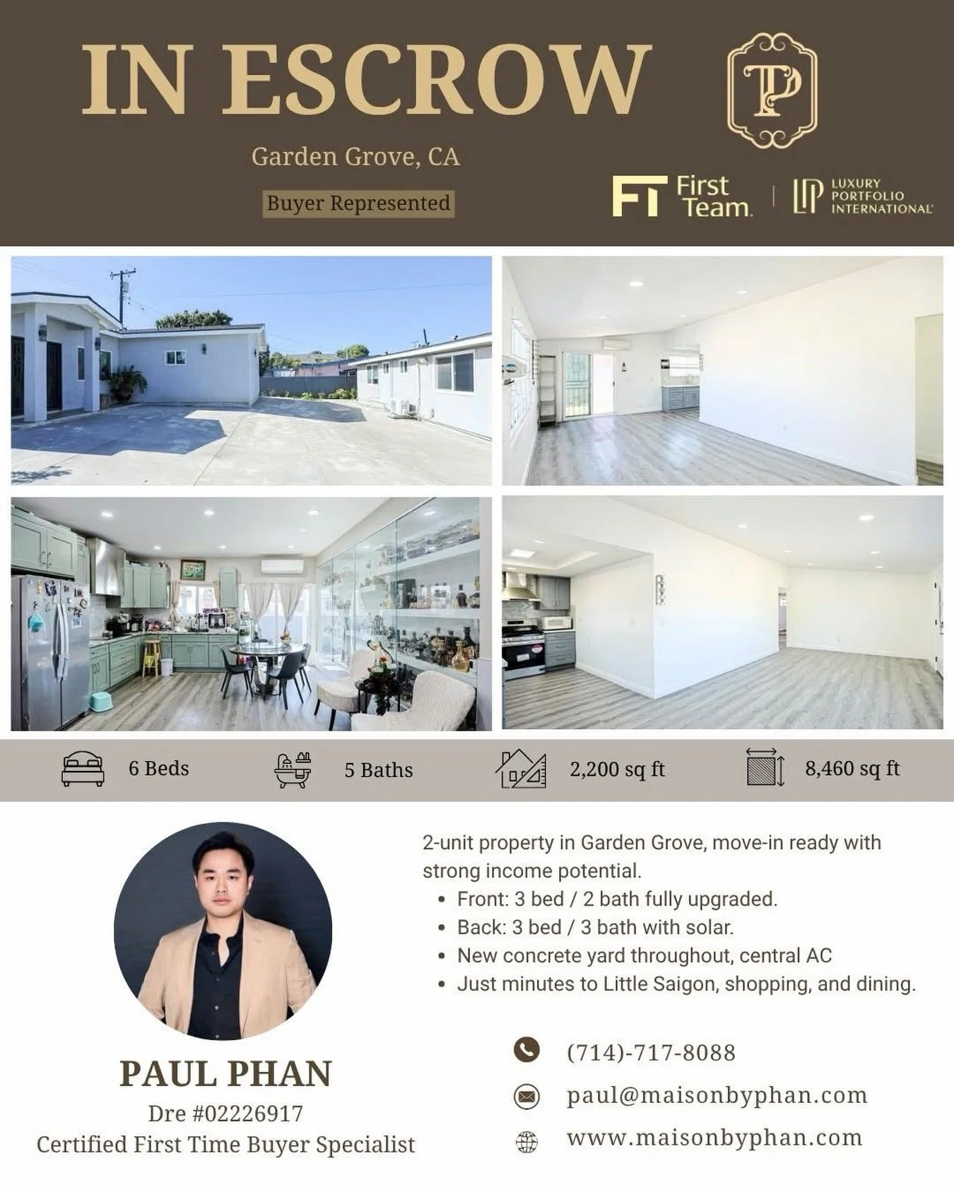 ✨🔥 𝑰𝑵 𝑬𝑺𝑪𝑹𝑶𝑾 &ndash; 𝑩𝒖𝒚𝒆𝒓 𝑹𝒆𝒑𝒓𝒆𝒔𝒆𝒏𝒕𝒆𝒅 🔥✨
📍 Garden Grove, CA

Ch&uacute;c mừng anh chị kh&aacute;ch vừa ch&iacute;nh thức v&agrave;o escrow cho căn nh&agrave; đầu tư tại Garden Grove 🏡✨

Đ&acirc;y l&agrave; một cơ hội rất 