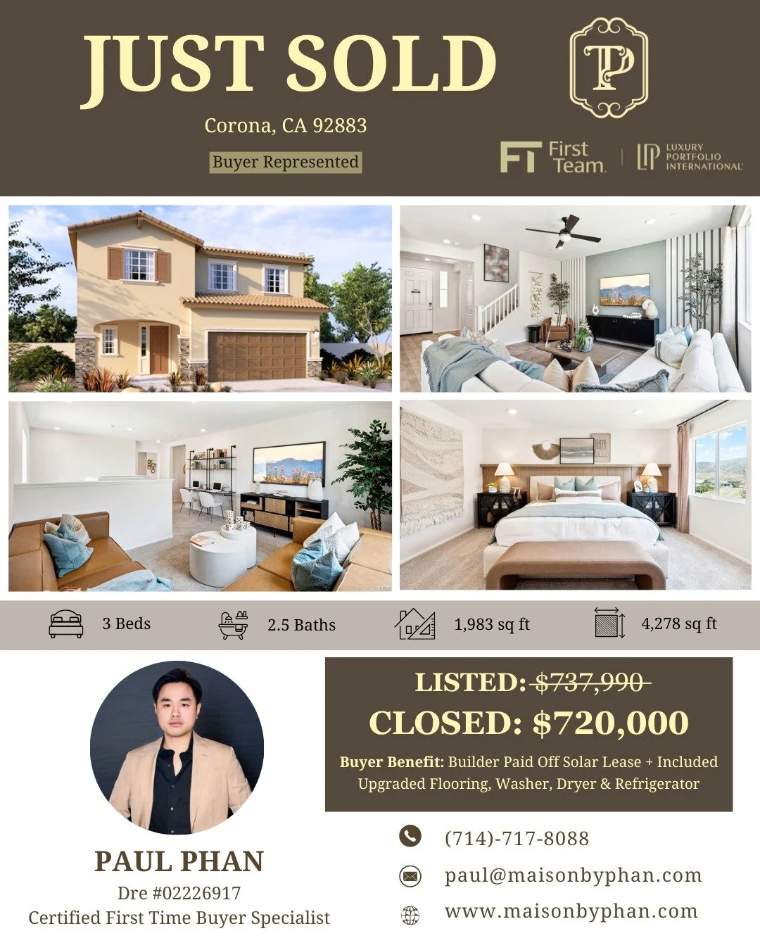 ✨🎉 𝑱𝑼𝑺𝑻 𝑺𝑶𝑳𝑫 &ndash; 𝑩𝒖𝒚𝒆𝒓 𝑹𝒆𝒑𝒓𝒆𝒔𝒆𝒏𝒕𝒆𝒅 🎉✨

📍 Corona, CA 92883

Congratulations to my clients, a young couple, on successfully purchasing their first home in Corona. This was a very special journey that started from Facebook