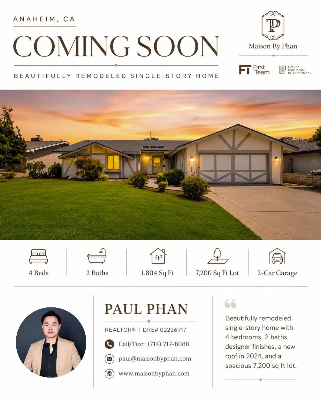 🏡𝑪𝑶𝑴𝑰𝑵𝑮 𝑺𝑶𝑶𝑵 𝑰𝑵 𝑨𝑵𝑨𝑯𝑬𝑰𝑴, 𝑪𝑨 ✨
🛏 4 Beds | 🛁 2 Baths
📐 1,804 Sq Ft | 🌳 7,200 Sq Ft Lot
🚗 2-Car Garage
A beautifully remodeled single-story residence located in a desirable Anaheim neighborhood between Brookhurst &amp; Euclid 