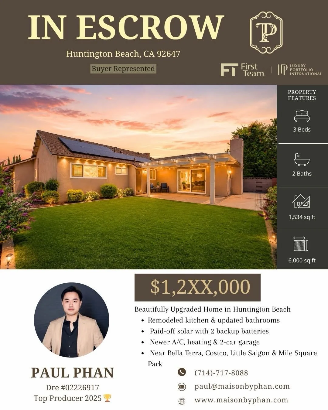 ✨🔥 IN ESCROW &ndash; Buyer Represented 🔥✨

📍 Huntington Beach, CA 92647

Congratulations to my clients on officially entering escrow on their beautiful new home in Huntington Beach! 🏡❤️

One thing I truly appreciated throughout this journey was h