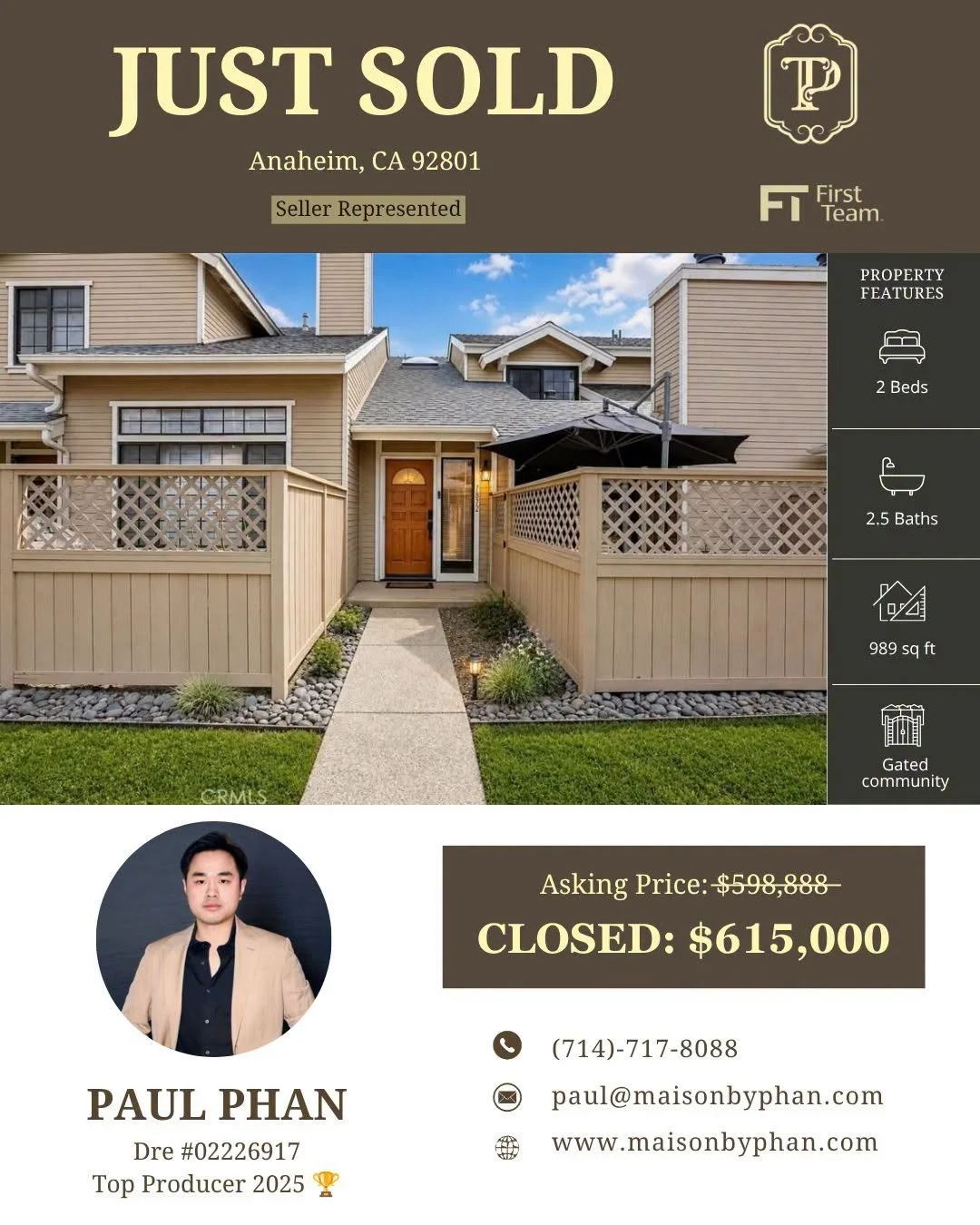 ✨🎉 𝑱𝑼𝑺𝑻 𝑺𝑶𝑳𝑫 &ndash; 𝑺𝒆𝒍𝒍𝒆𝒓 𝑹𝒆𝒑𝒓𝒆𝒔𝒆𝒏𝒕𝒆𝒅 🎉✨
📍 Anaheim, CA 92801

🏡 2 Beds | 2.5 Baths | 989 Sq Ft
💰 Original List Price: $598,888
🔥 Closed: $615,000

Congratulations to my amazing clients on successfully closing escrow o