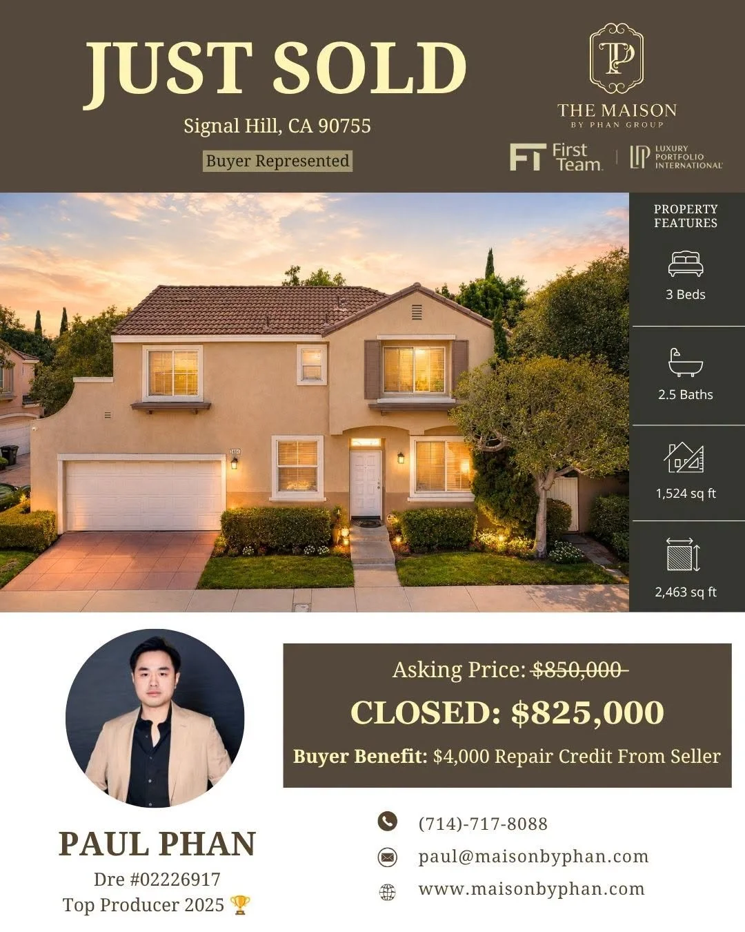 ✨🎉 𝐉𝐔𝐒𝐓 𝐒𝐎𝐋𝐃 &mdash; 𝐁𝐔𝐘𝐄𝐑 𝐑𝐄𝐏𝐑𝐄𝐒𝐄𝐍𝐓𝐄𝐃 🎉✨

📍 Signal Hill, CA 90755

Congratulations to my wonderful clients on officially receiving the keys to their new home in Signal Hill! 🔑🏡❤️

I had the pleasure of meeting them at an