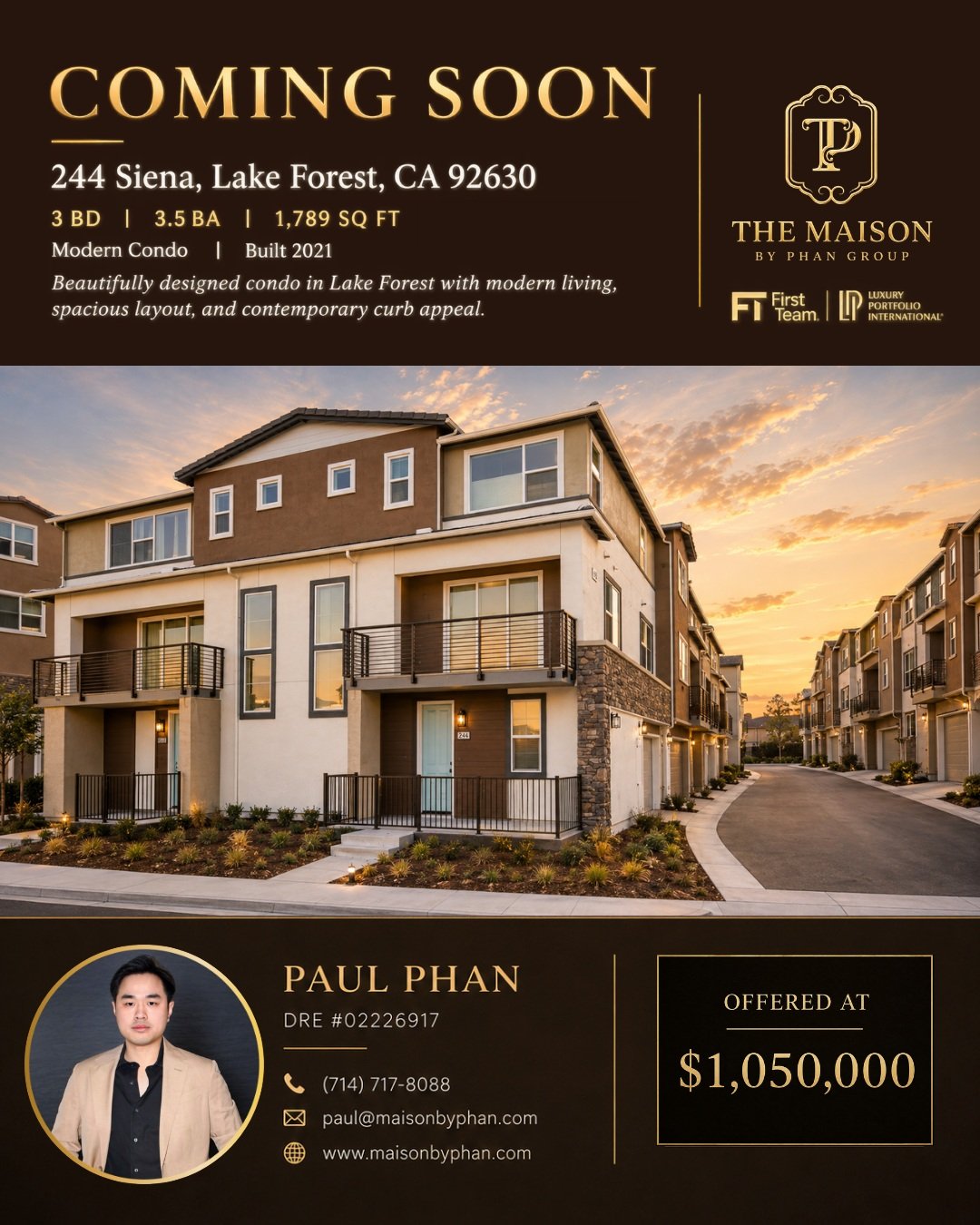 ✨🏡 𝐂𝐎𝐌𝐈𝐍𝐆 𝐒𝐎𝐎𝐍 &mdash; 𝐋𝐀𝐊𝐄 𝐅𝐎𝐑𝐄𝐒𝐓, 𝐂𝐀 🏡✨

📍 244 Siena, Lake Forest, CA 92630
💰 Offered at $1,050,000

A beautiful modern condo is coming soon to the market in Lake Forest! Featuring a spacious contemporary layout, stylish d