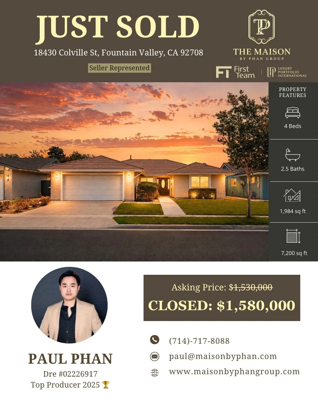✨🎉 𝐉𝐔𝐒𝐓 𝐒𝐎𝐋𝐃 &mdash; 𝐒𝐄𝐋𝐋𝐄𝐑 𝐑𝐄𝐏𝐑𝐄𝐒𝐄𝐍𝐓𝐄𝐃 🎉✨

📍 18430 Colville St, Fountain Valley, CA 92708

Another successful closing in Fountain Valley! 🏡🔑

Congratulations to my sellers on the successful sale of their home &mdash; cl