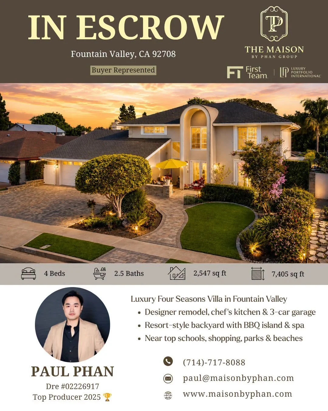 ✨🎉 𝐈𝐍 𝐄𝐒𝐂𝐑𝐎𝐖 &mdash; 𝐁𝐔𝐘𝐄𝐑 𝐑𝐄𝐏𝐑𝐄𝐒𝐄𝐍𝐓𝐄𝐃 🎉✨

📍 Fountain Valley, CA 92708

Congratulations to one of my VIP clients on officially going IN ESCROW on a stunning luxury home in the highly sought-after Four Seasons community of F