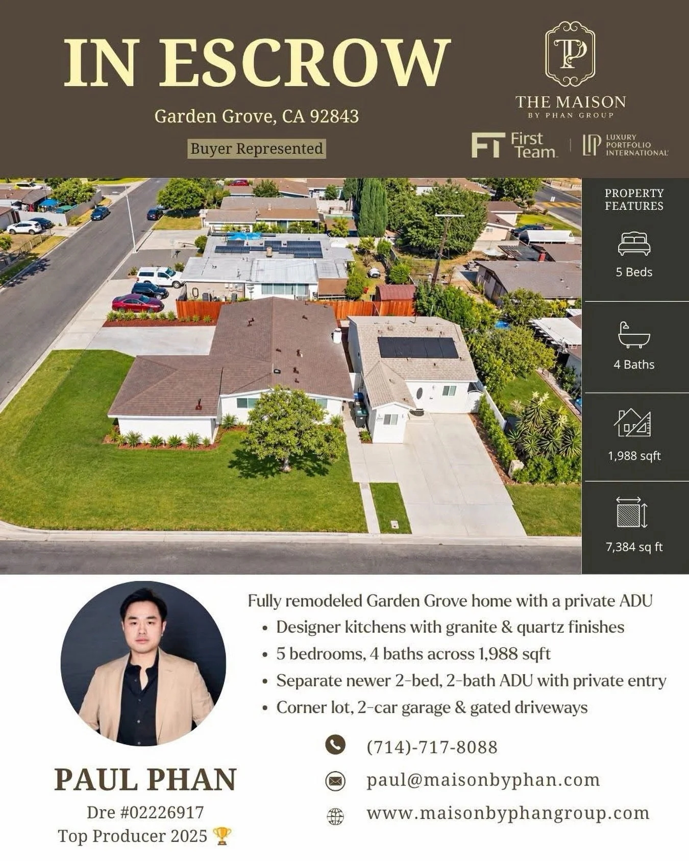 ✨🎉 𝑰𝑵 𝑬𝑺𝑪𝑹𝑶𝑾 &ndash; 𝑩𝑼𝒀𝑬𝑹 𝑹𝑬𝑷𝑹𝑬𝑺𝑬𝑵𝑻𝑬𝑫 🎉✨

📍 Garden Grove, CA 92843

Congratulations to Paul&rsquo;s client on officially entering escrow on her new home in Garden Grove! 🏡🔑❤️

This unique property offers five bedrooms, f