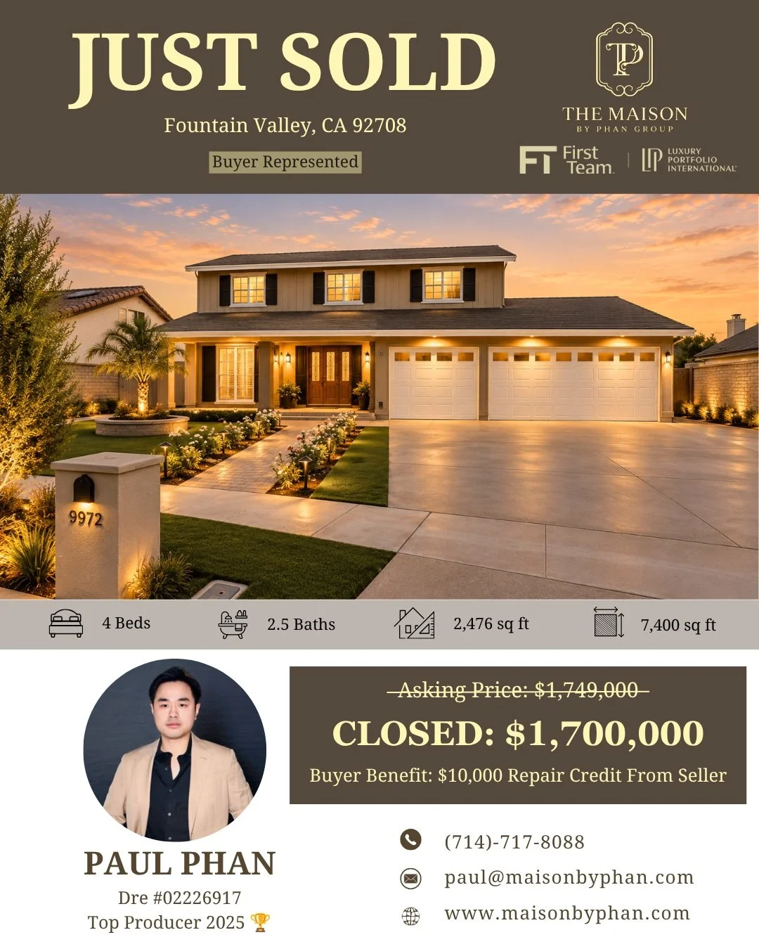 ✨🎉 𝑱𝑼𝑺𝑻 𝑺𝑶𝑳𝑫 &ndash; 𝑩𝑼𝒀𝑬𝑹 𝑹𝑬𝑷𝑹𝑬𝑺𝑬𝑵𝑻𝑬𝑫 🎉✨

📍 Fountain Valley, CA 92708

Congratulations to my wonderful clients on officially closing escrow and receiving the keys to their beautiful new family home! 🏡🔑❤️

After touring s