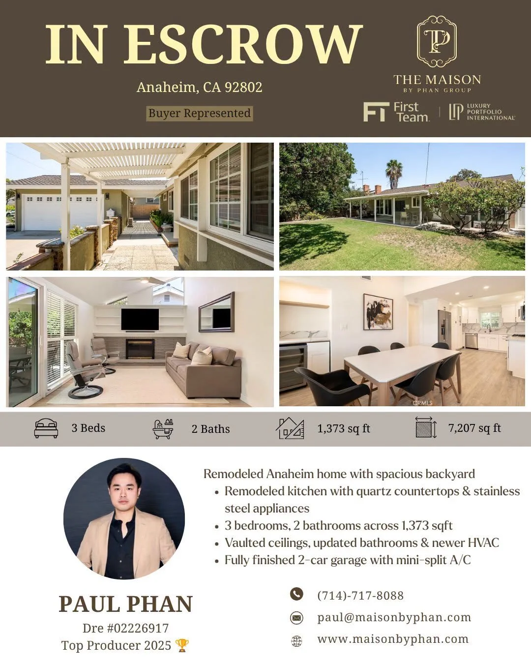 ✨🎉 𝑰𝑵 𝑬𝑺𝑪𝑹𝑶𝑾 &ndash; 𝑩𝑼𝒀𝑬𝑹 𝑹𝑬𝑷𝑹𝑬𝑺𝑬𝑵𝑻𝑬𝑫 🎉✨

📍 Anaheim, CA 92802

ANOTHER BEAUTIFUL HOME IS OFFICIALLY UNDER CONTRACT&mdash;OFFER ACCEPTED! 🏡🔑

Every home-buying journey has its own story. Some buyers spend months searching