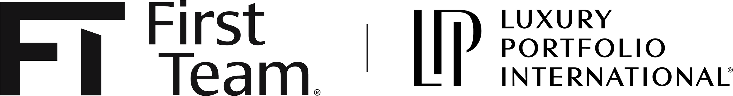 Logo with stylized pages, the words 'First Team' and a graphic of a document with the text 'ID Luxury Portfolio International'.