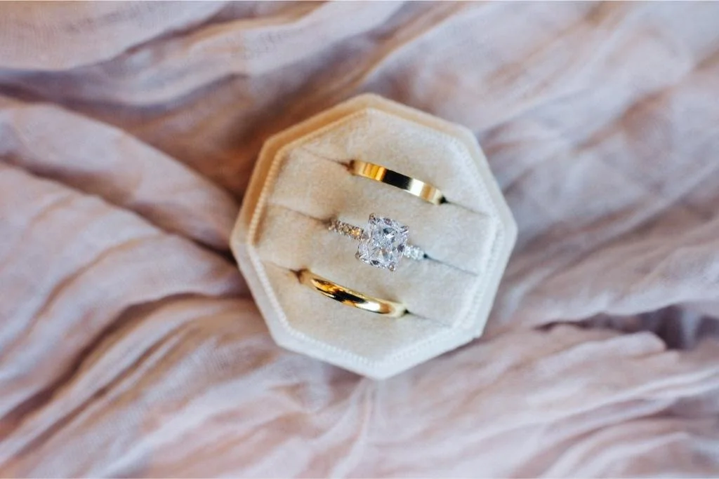 Close-up of the couple's wedding rings at Stanly Ranch