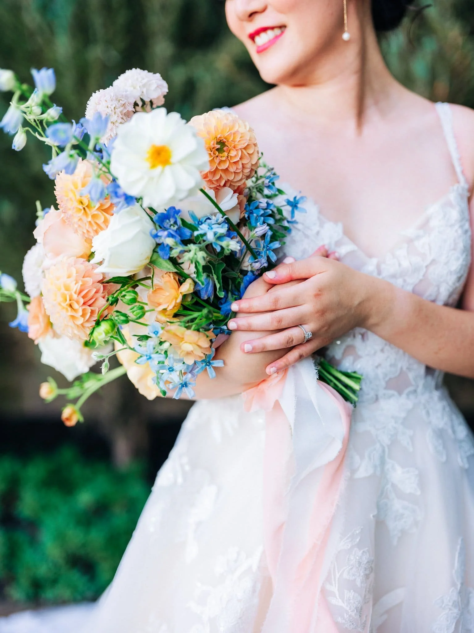 close up bride portrait holding flowers palm event center pleasanton wedding