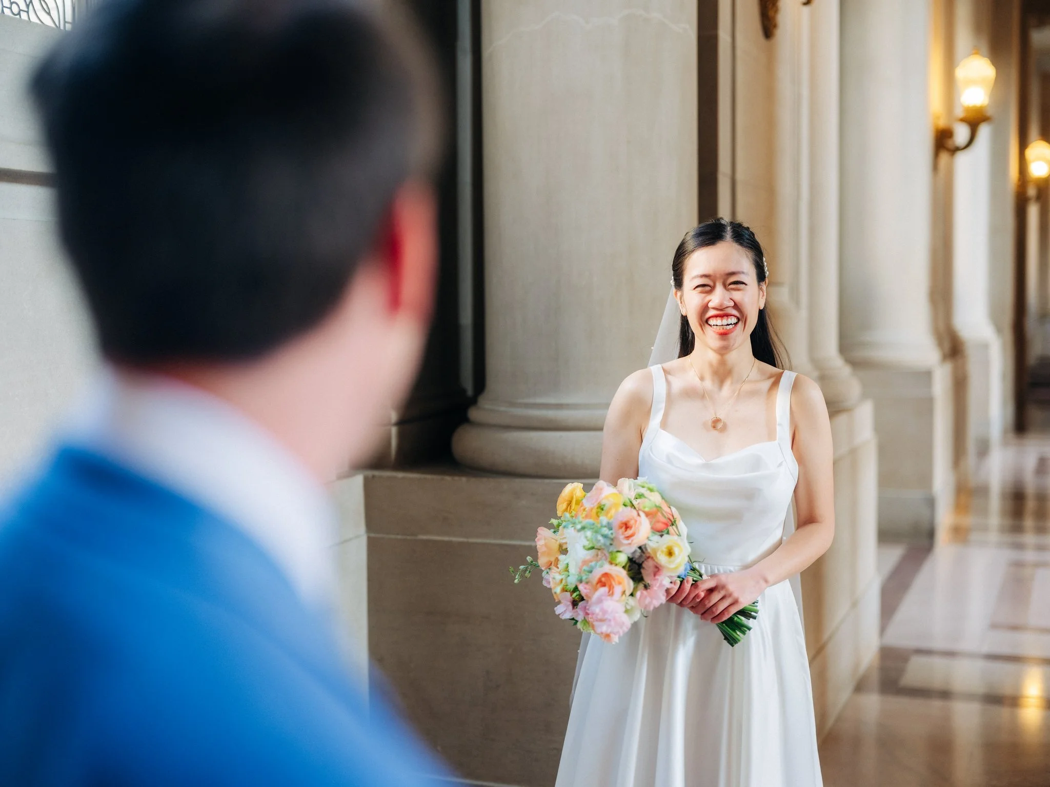 Bride’s first look reaction during San Francisco City Hall wedding