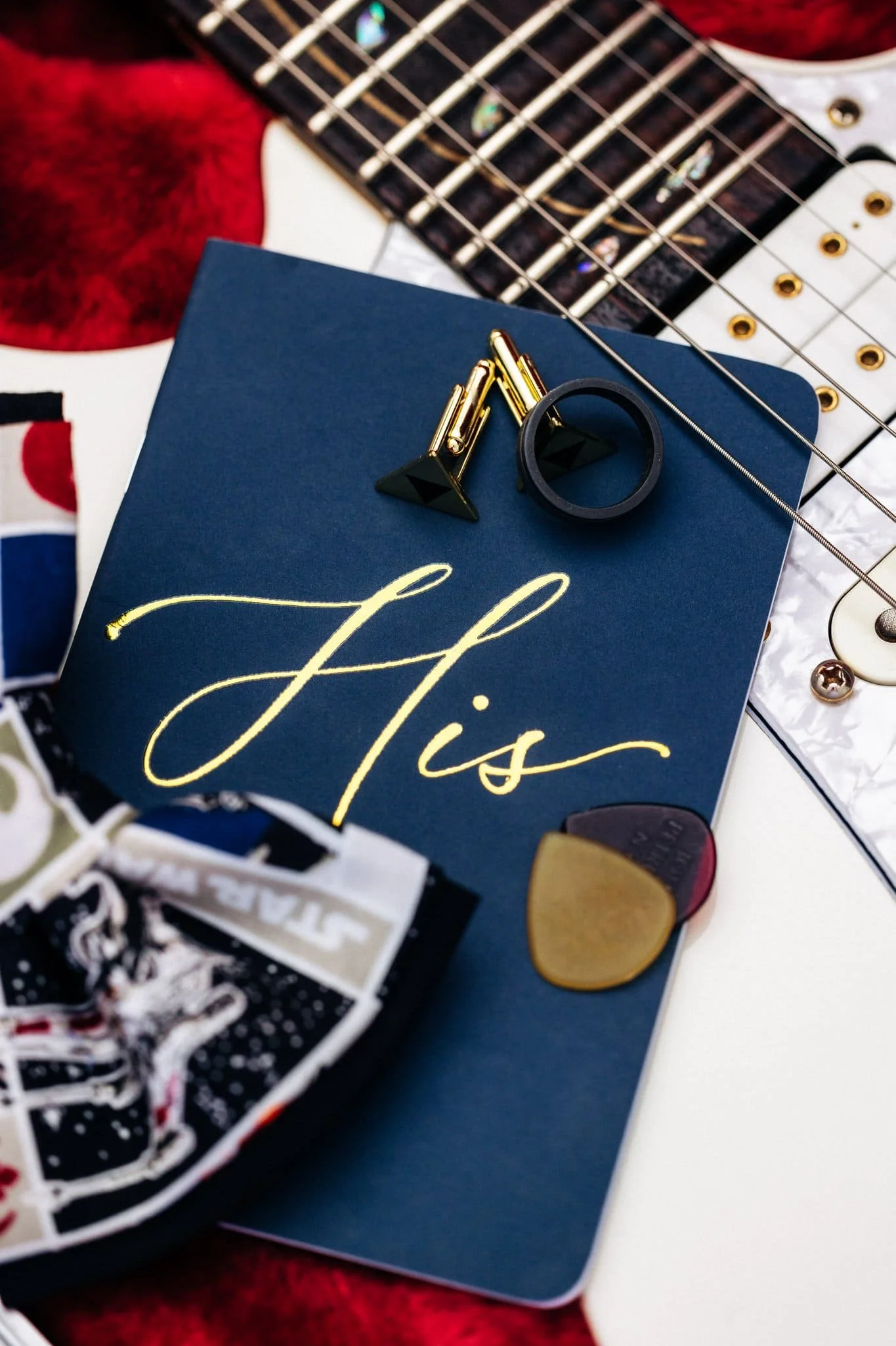 groom details guitar guitar pick cufflinks and vows card palm event center pleasanton wedding